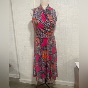 Lauren Ralph Lauren Multicolor Paisley Fit and Flair Sleeveless Dress Med EUC